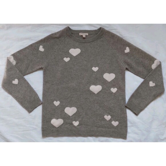 Philosophy Cashmere Sweater Hearts Taupe Light Pink  Long Sleeve Crew Neck Small - Picture 1 of 9